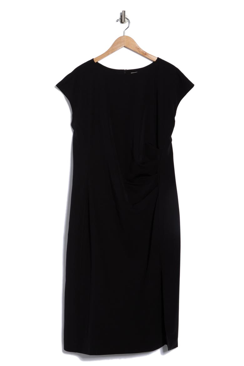Cap Sleeve Pleated Midi Suiting Dress, Alternate, color, BLACK