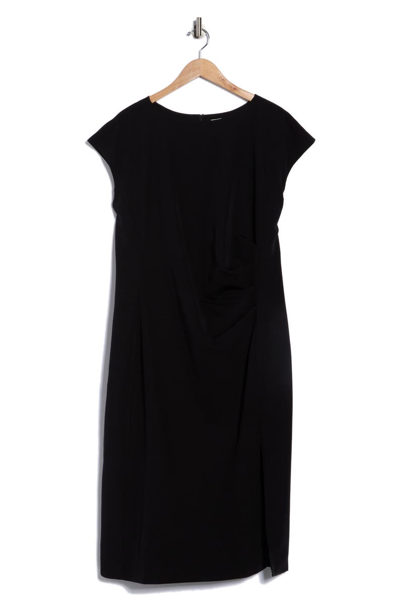 NORDSTROM RACK Cap Sleeve Pleated Midi Suiting Dress, Alternate, color, Black