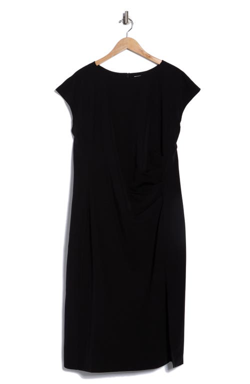 Nordstrom Rack Cap Sleeve Pleated Midi Suiting Dress In Black