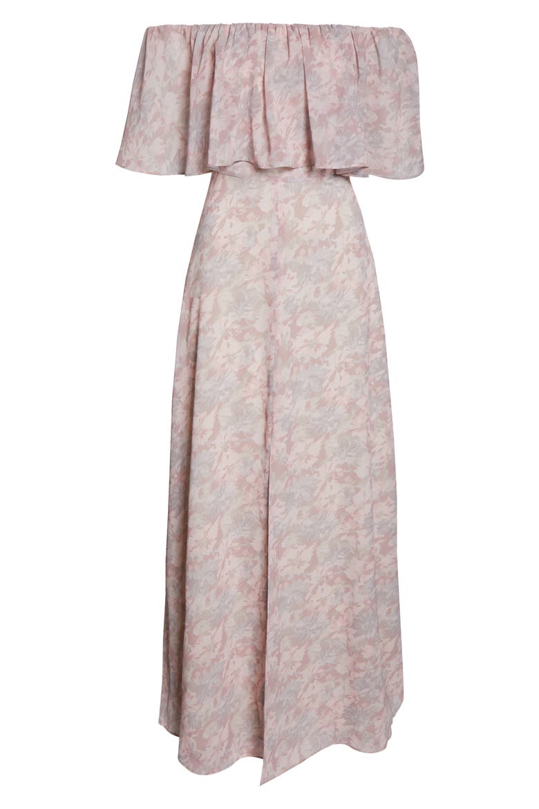 Floral Popover Off the Shoulder Chiffon Gown, Alternate, color, NUDE ROSE ALLOVER