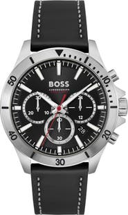 BOSS Troper Chronograph Leather Strap Watch, 45mm