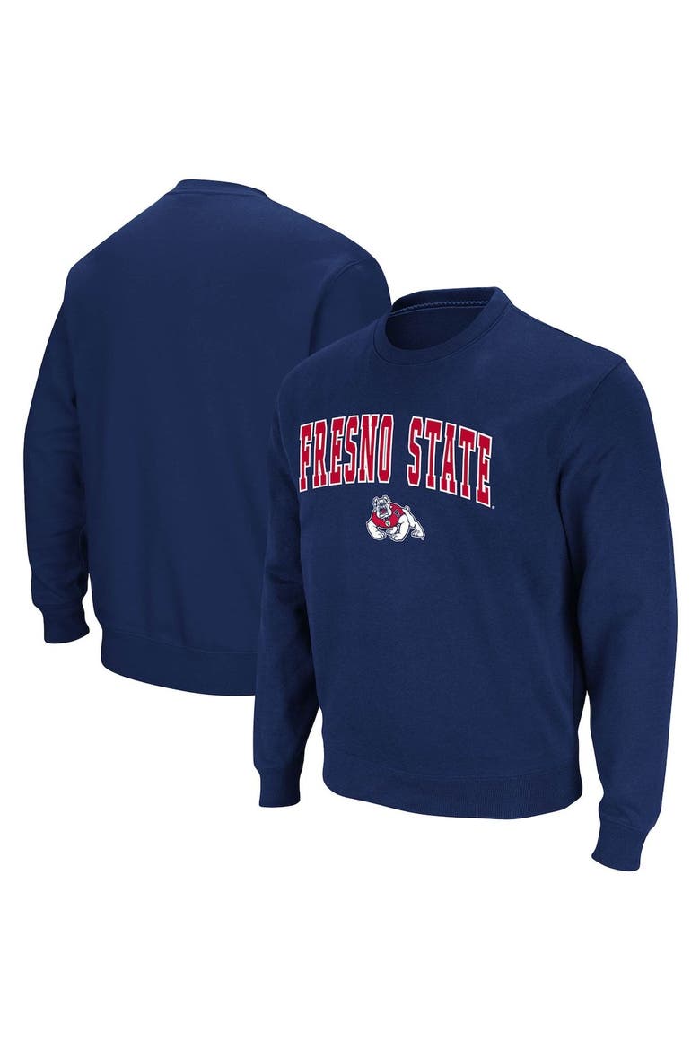 Men's Colosseum Navy Fresno State Bulldogs Arch & Logo Tackle Twill Pullover Sweatshirt, Alternate, color, Navy