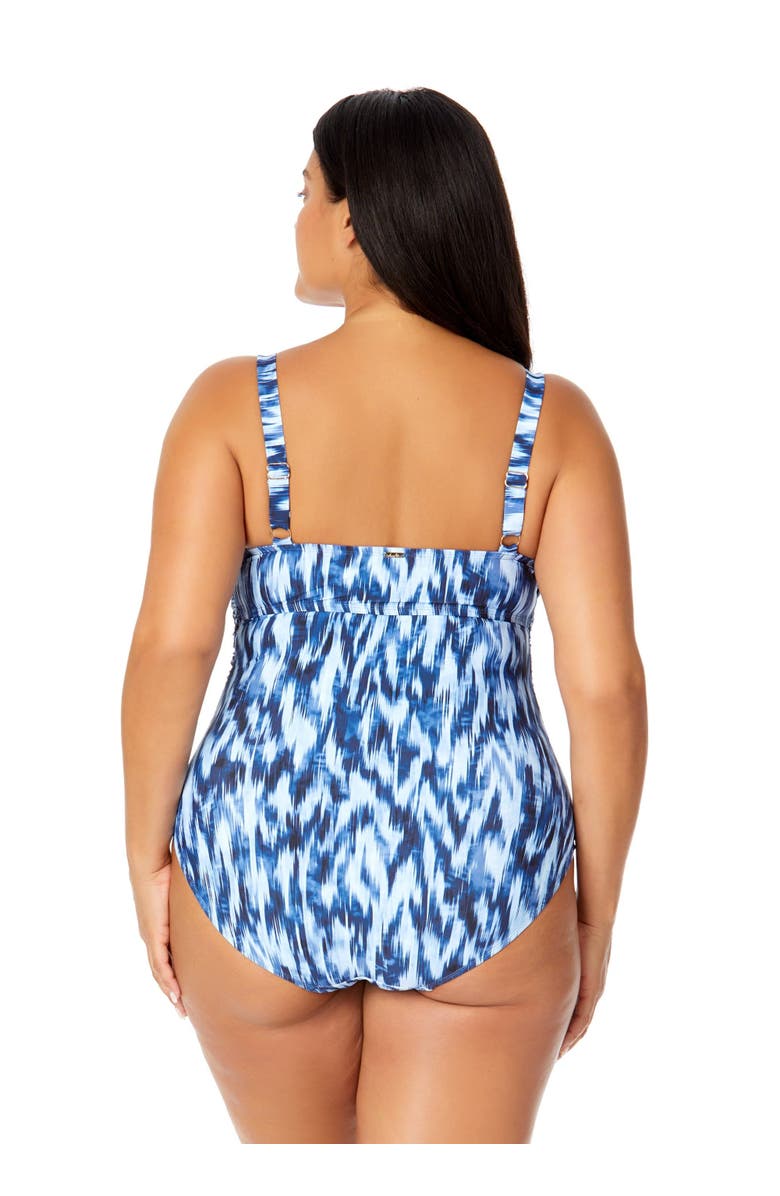 Anne Cole Plus Women's Plus Tie Dye Ikat Hidden Underwire Drape Front One Piece Swimsuit, Alternate, color,