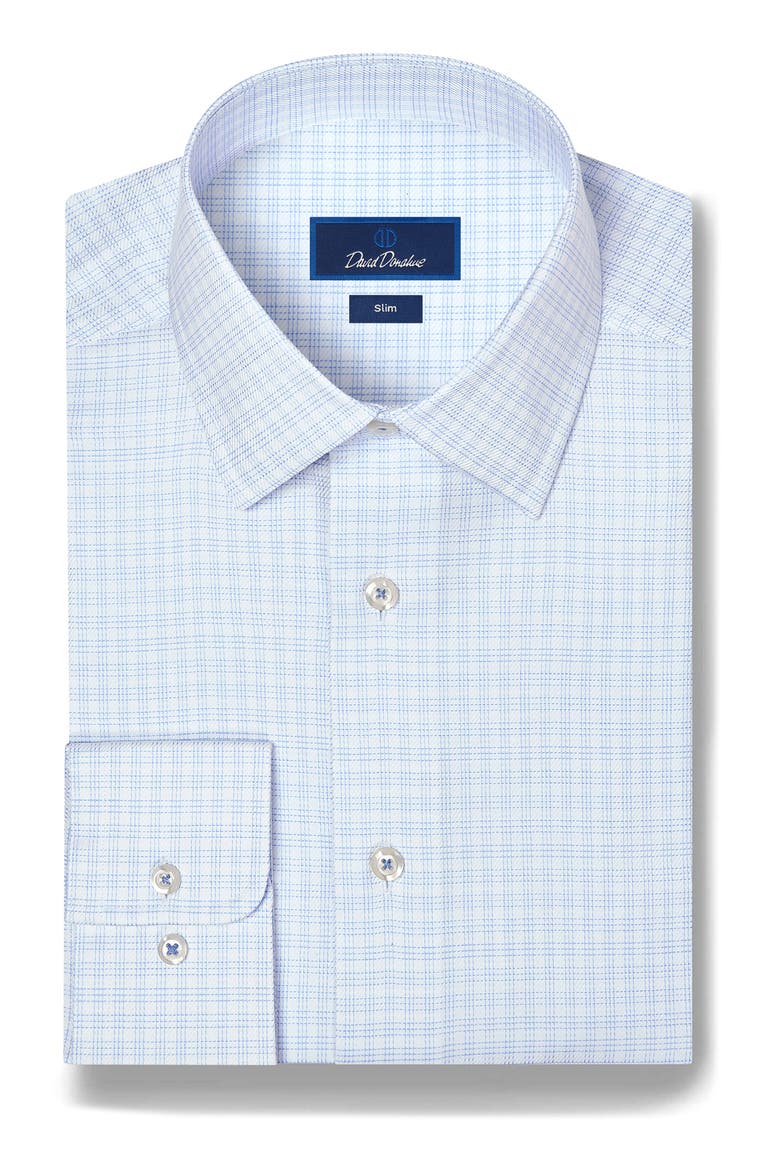 Slim Fit Stretch Cotton Grid Dress Shirt, Main, color, WHITE/ SKY
