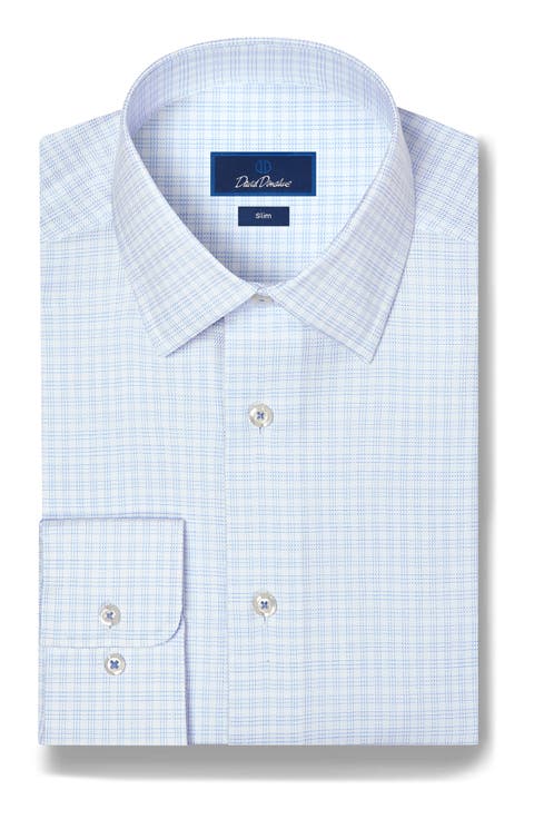 Slim Fit Stretch Cotton Grid Dress Shirt