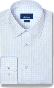 David Donahue Slim Fit Stretch Cotton Grid Dress Shirt