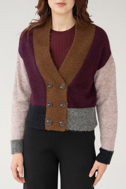Sskein Color Block Cardi In Aubergine Multi