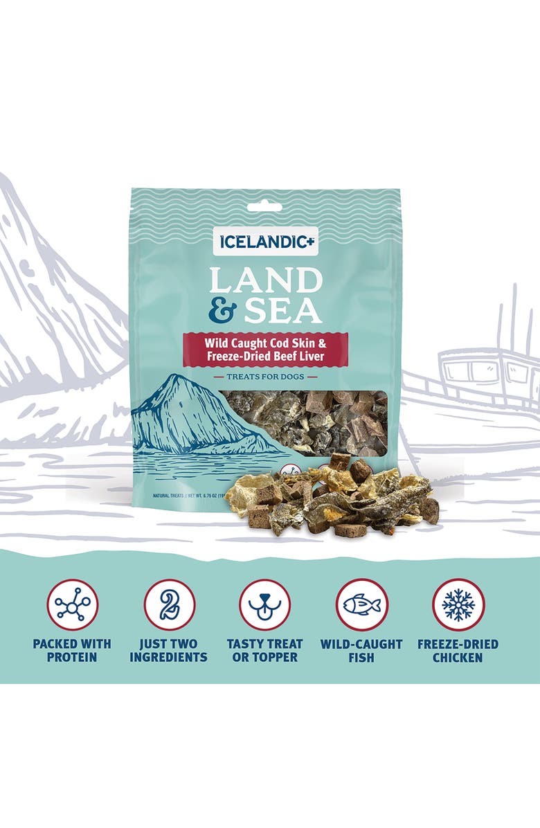 ICELANDIC+ Land 
Sea Wild Caught Cod Skin 
Freezedried Beef Liver, Alternate, color, Multicolored