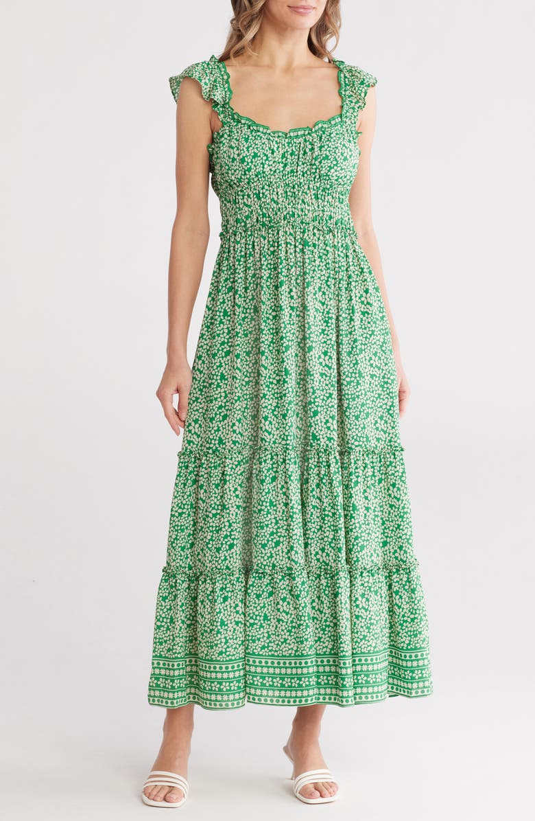 MAX STUDIO Ruffle Cap Sleeve Tiered Maxi Dress, Main, color,