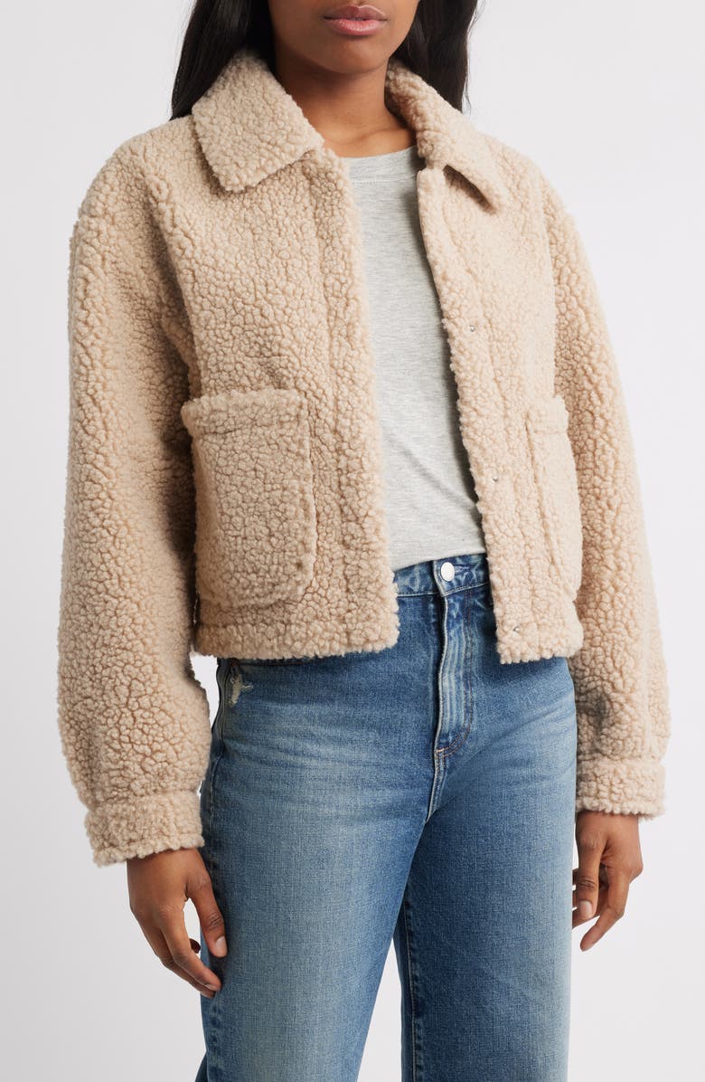 Lucky Brand Patch Pocket Faux Fur Crop Jacket, Alternate, color, Oatmeal