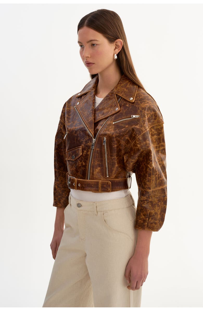 LAMARQUE Vinnie | Leather Cropped Biker Jacket, Alternate, color, Brown