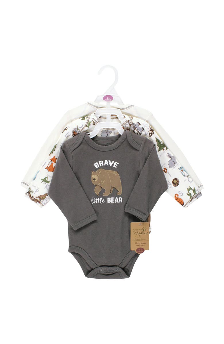 Touched by Nature Organic Cotton Long-Sleeve Bodysuits, Alternate, color, Boy Woodland Alphabet