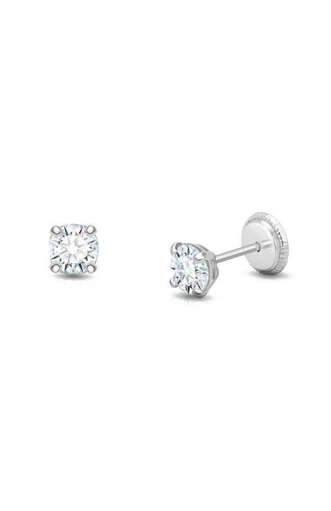 14K Gold 4mm Crystal Birthstone Studs Screw Back Earrings