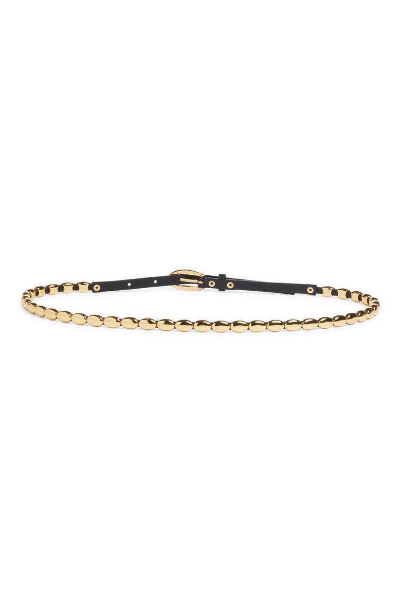 The Beaded Leather Skinny Belt, Main, color, BLACK WITH GOLD