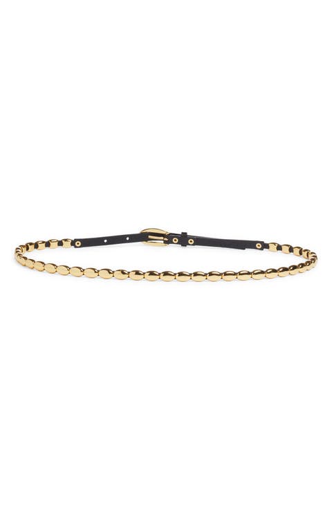 The Beaded Leather Skinny Belt