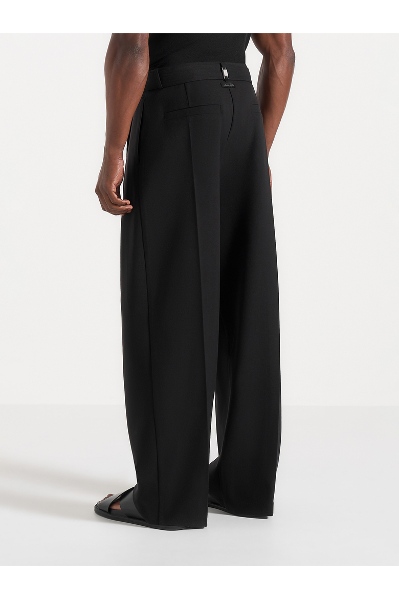 Loic Wide Leg Tailored Trousers With Belt, Alternate, color, Black