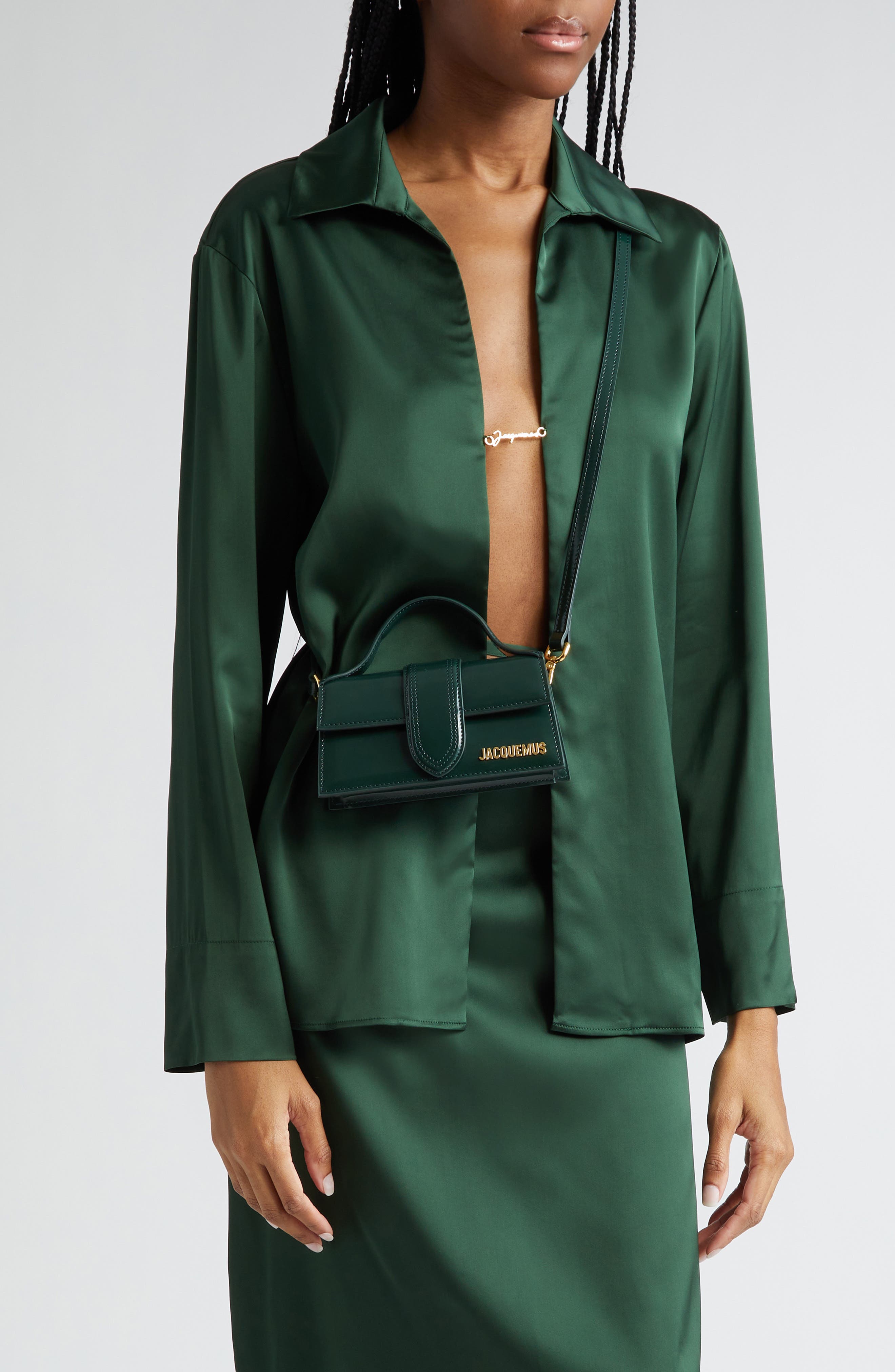 Jacquemus Le Bambino Leather Shoulder Bag, Alternate, color, Dark Green 590