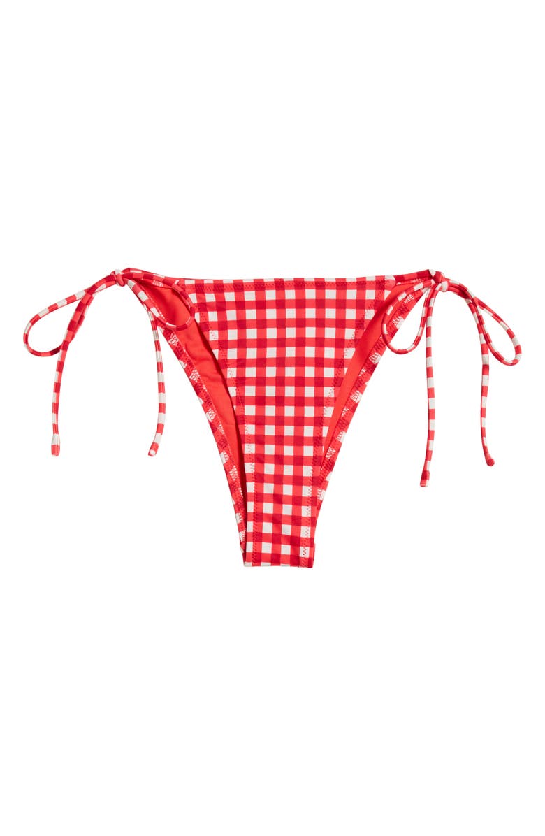 Damson Madder Cher Gingham Tie Side Bikini Bottoms, Alternate, color, Red