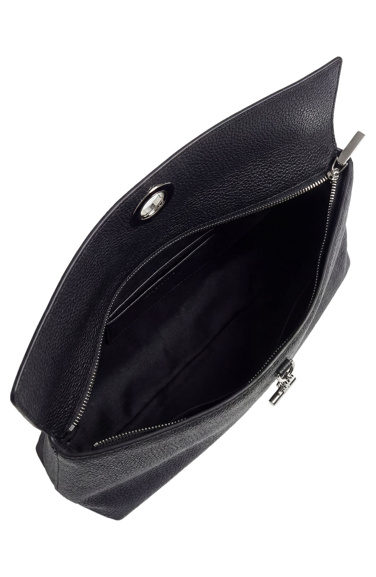 Veronica Beard Anchor Leather Clutch, Alternate, color, Black