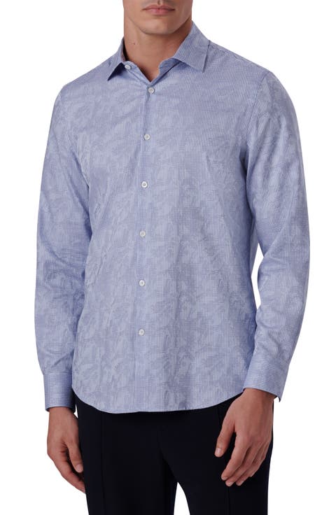 Shaped Fit Print Stretch Cotton Button-Up Shirt