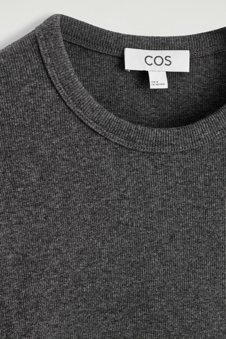 Slim Ribbed Cotton Long-Sleeved T-Shirt, Alternate, color, DARK-GRAY MÉLANGE
