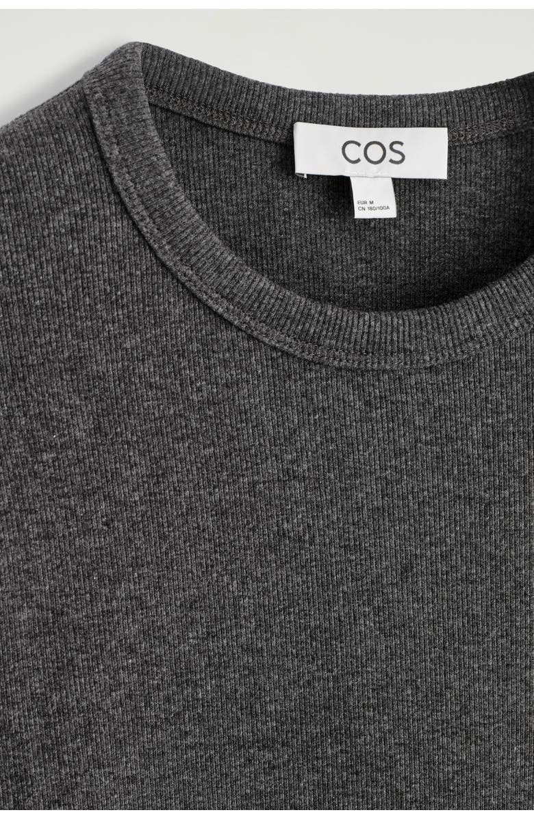 COS Slim Ribbed Cotton Long-Sleeved T-Shirt, Alternate, color, Dark-Gray Mélange