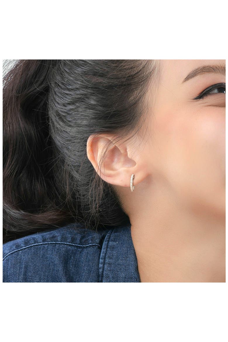 Lab-Created Moissanite Huggie Hoop Earrings, Alternate, color, SILVER/ WHITE