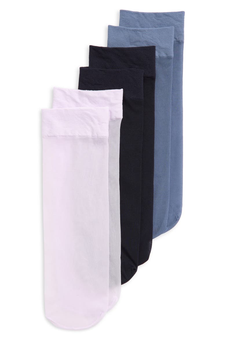 3-Pack Everyday Sheer Ankle Socks, Main, color, PURPLE- NAVY- BLUE