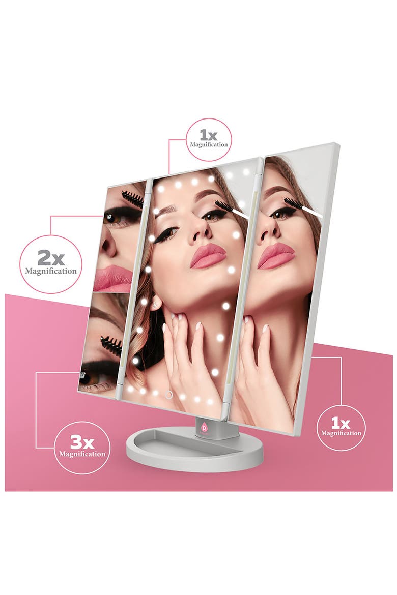 Tri-Fold LED Vanity Makeup Mirror, Alternate, color, WHITE