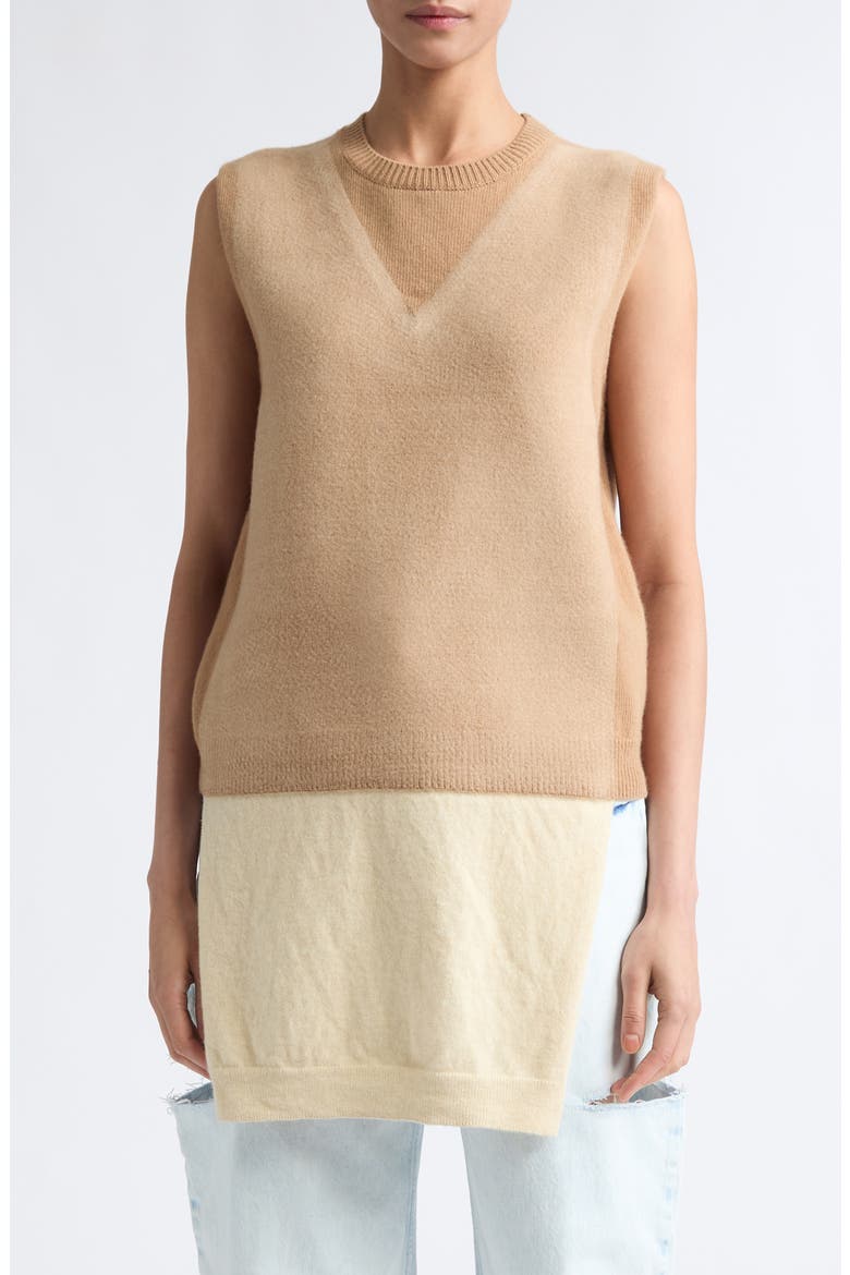 Fuse Trompe L'Oeil Virgin Wool Sweater Vest, Main, color, CAMEL/ ECRU