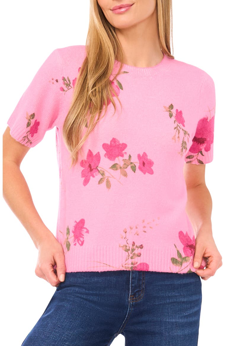 Floral Short Sleeve Sweater, Main, color, GIN FIZZ