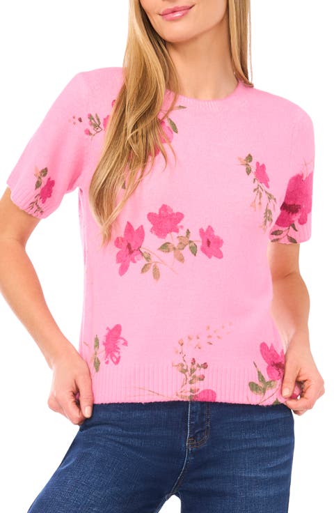 Floral Short Sleeve Sweater