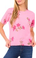 CeCe Floral Short Sleeve Sweater