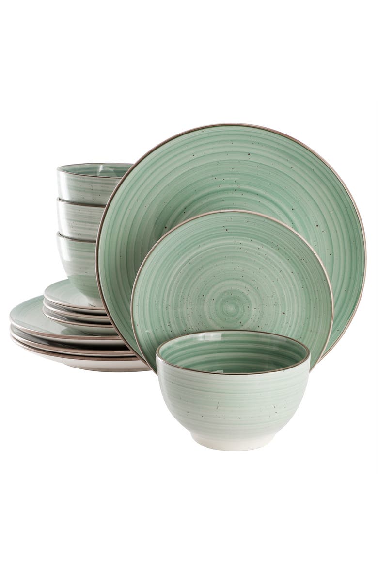 Stonebury 12 Piece Stoneware Dinnerware Set, Main, color, Green
