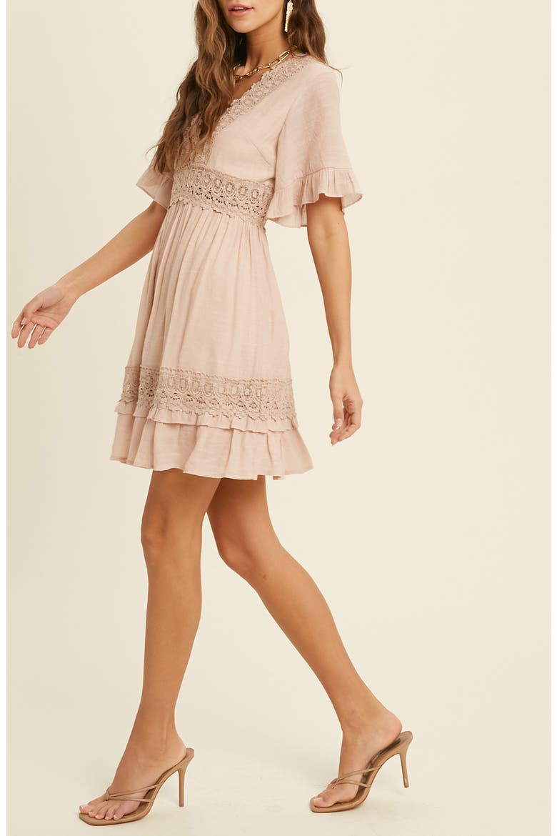 Lace Insert Tie Back Dress, Alternate, color, BLUSH