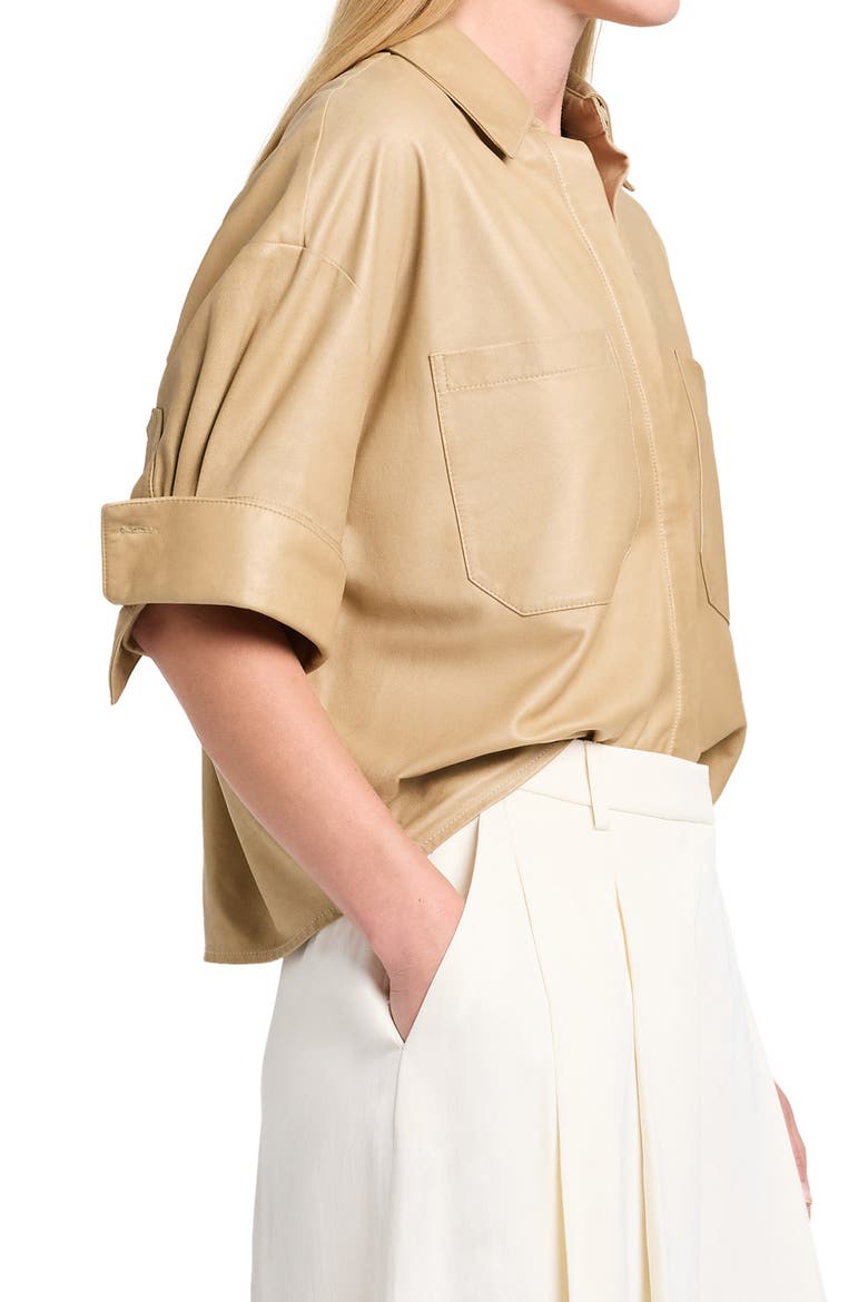 My Newest Mistake Leather Button-Up Shirt, Alternate, color, BRITISH KHAKI