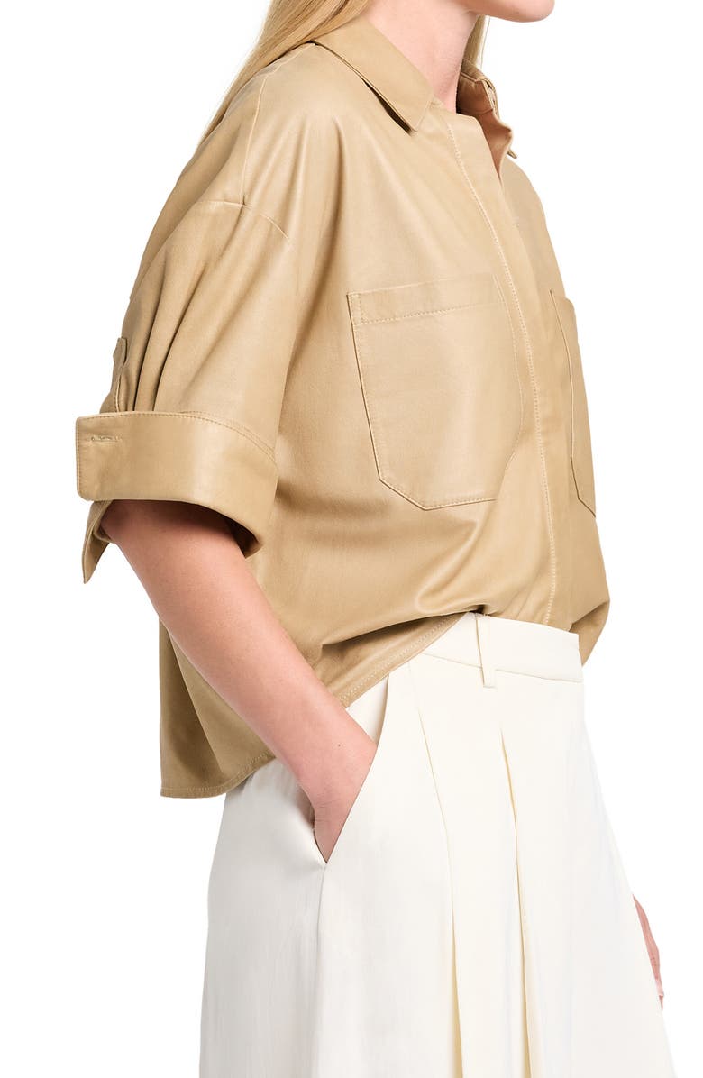 TWP My Newest Mistake Leather Button-Up Shirt, Alternate, color, British Khaki