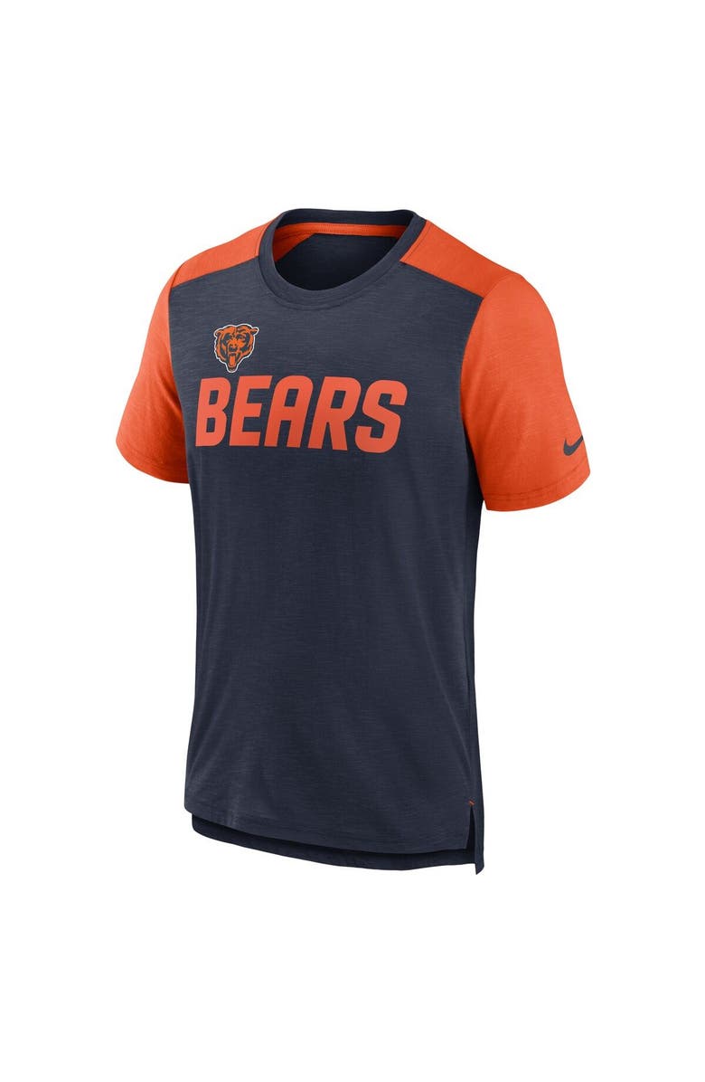 Nike Men's Nike Heathered Navy/Heathered Orange Chicago Bears Color Block Team Name T-Shirt, Alternate, color, Heather Navy
