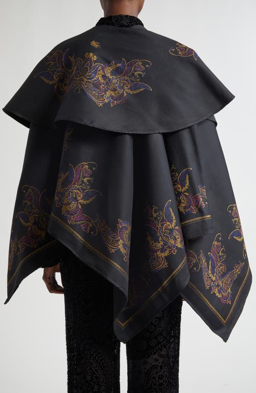 Etro Paisley Cape With Attached Scarf Detail In Black
