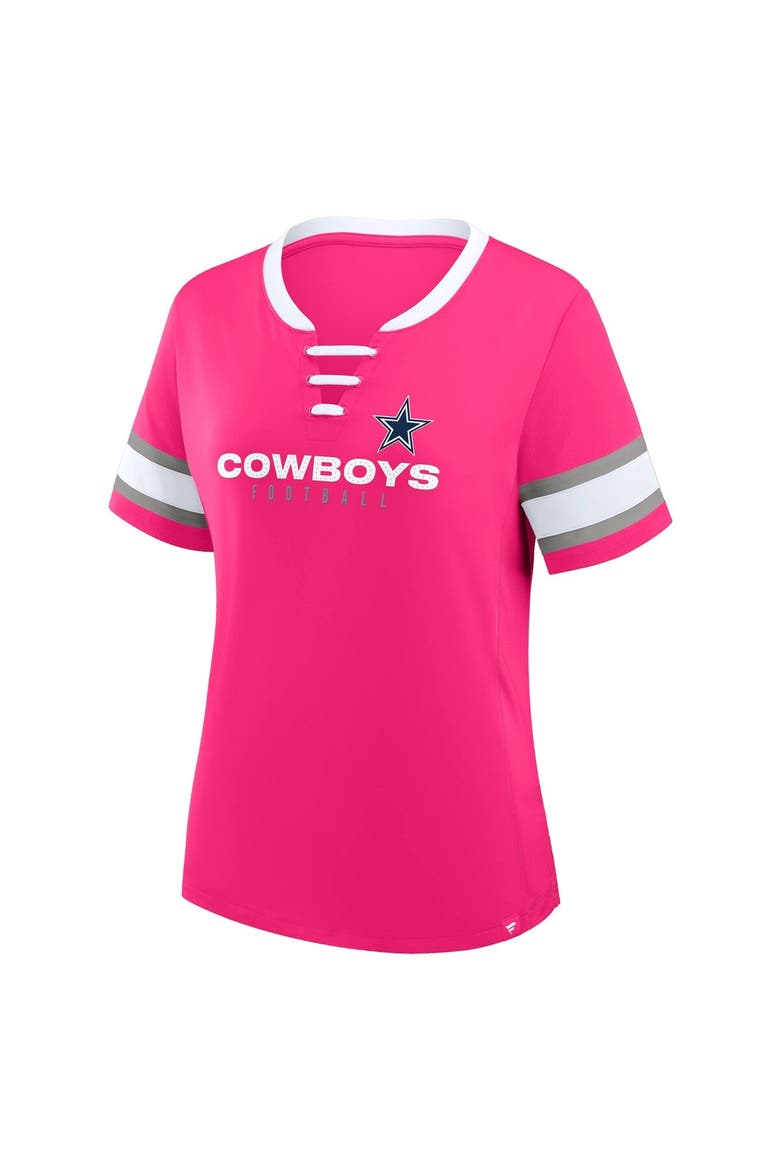 Women's Fanatics Pink Dallas Cowboys Redzone Draw Play Athena Lace-Up T-Shirt, Alternate, color, Pink