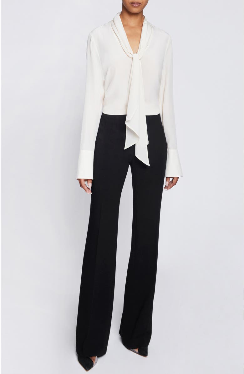 Santorelli AMANDA Long Sleeve Silk Blouse with Drop Neck Tie, Alternate, color, Beige