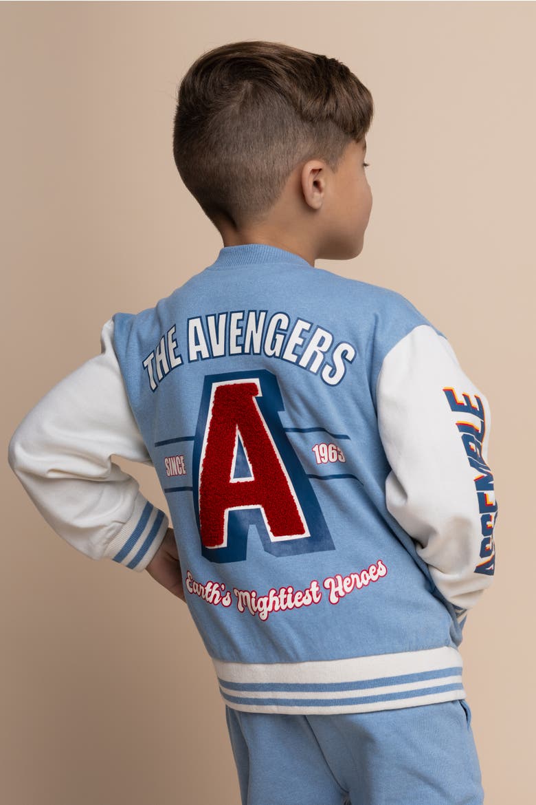 Avengers Fleece Varsity Jacket and Pants Set, Alternate, color, Avengers Blue Cream