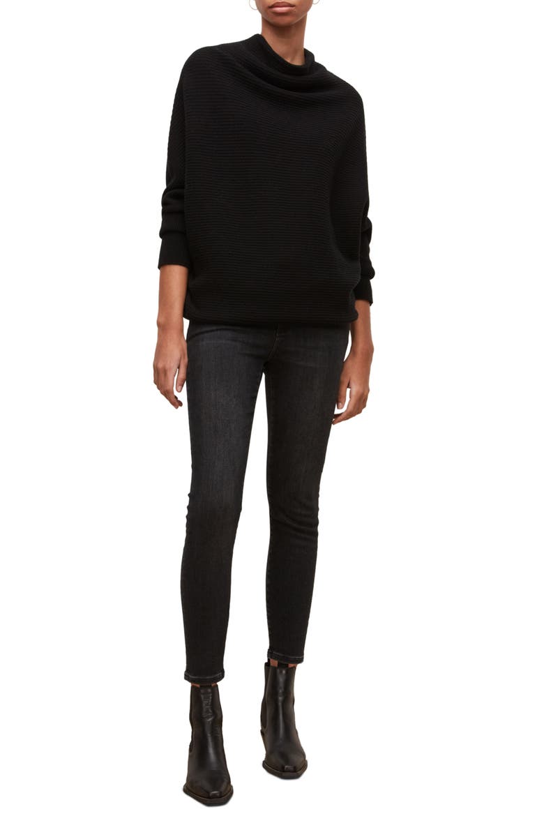 Ridley Funnel Neck Wool Sweater, Alternate, color, BLACK