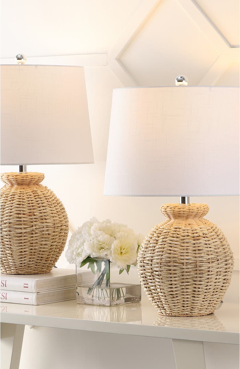JONATHAN Y Nora 22" Rustic Coastal Rattan Globe LED Table Lamps, Brown, Alternate, color, Brown