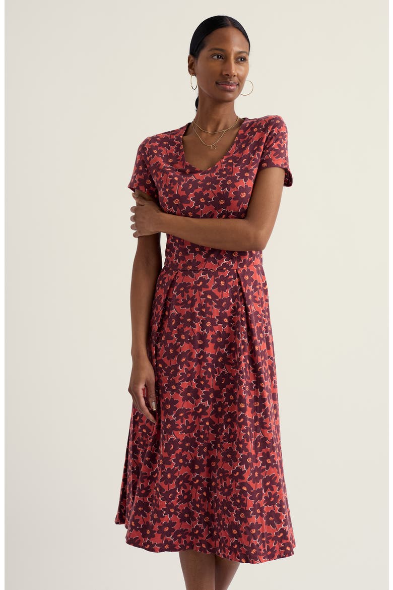 Pier View Floral Flare Stretch Organic Cotton Dress, Alternate, color, INKED COSMOS MASALA