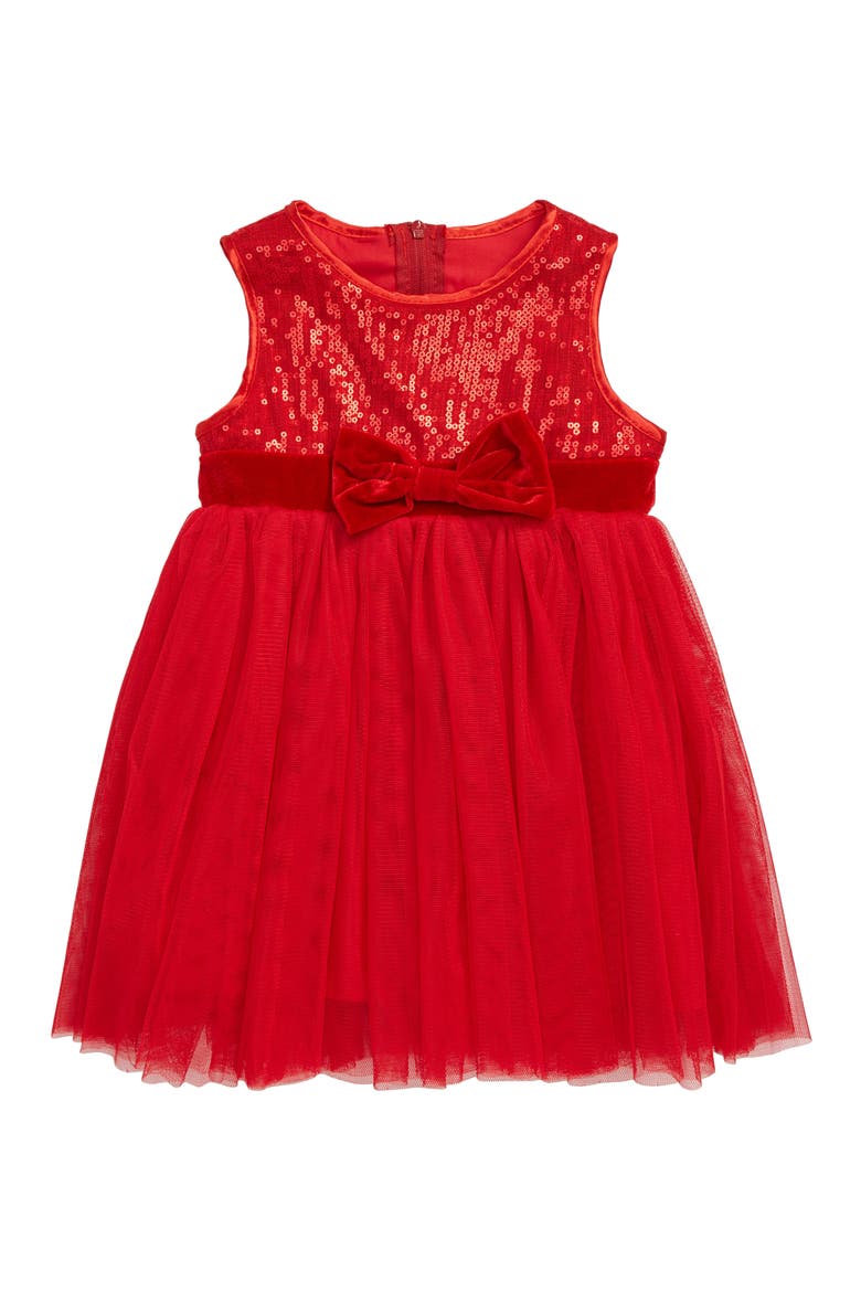 Sequin Sleeveless Tulle Dress, Main, color, RED