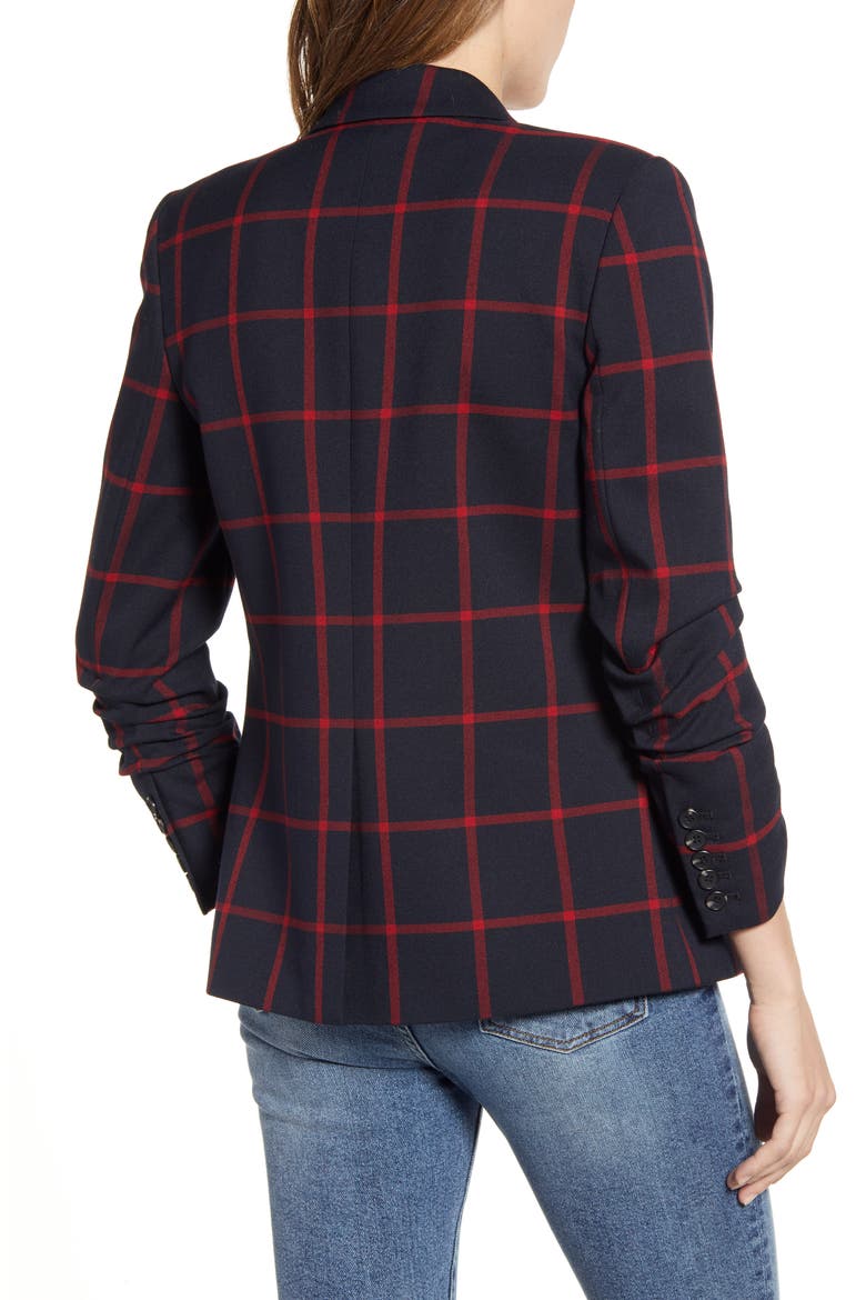 Windowpane Check Ruched Sleeve Blazer, Alternate, color, RICH BLACK