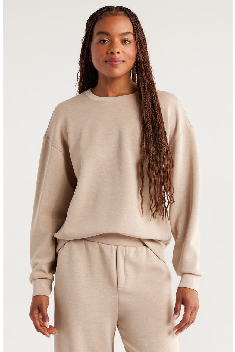 Soft Luxe Boxy Crew Sweatshirt, Main, color, TAN KELP HEATHER