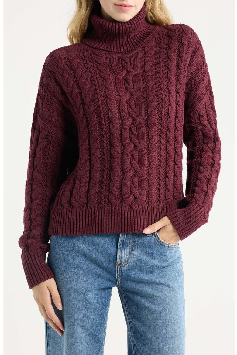 Combed Cable Knit Long Sleeve Turtleneck Sweater, Main, color, RED