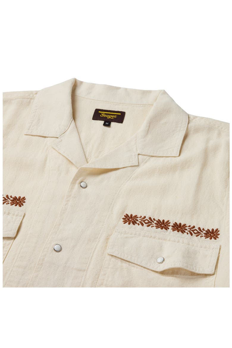 Whippersnapper Embroidered Short Sleeve Linen Blend Snap-Up Shirt, Alternate, color, WHITE WASH